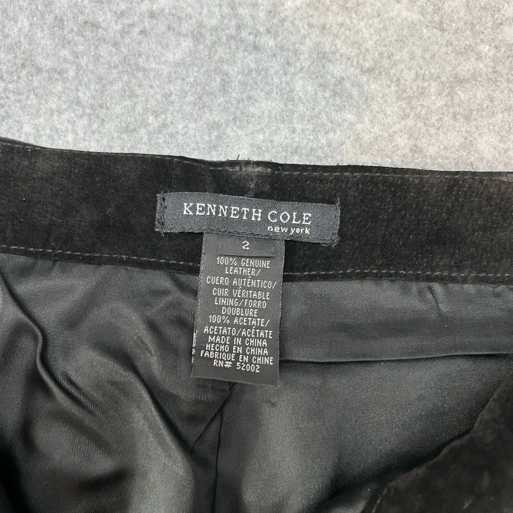 Y2K Kenneth‎ Cole New York Black Suede Leather Pants Straight Leg Womens Size 2